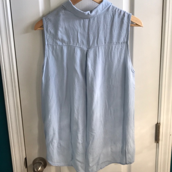 Blue and White Pinstriped Sleeveless Button Down - Picture 2 of 2